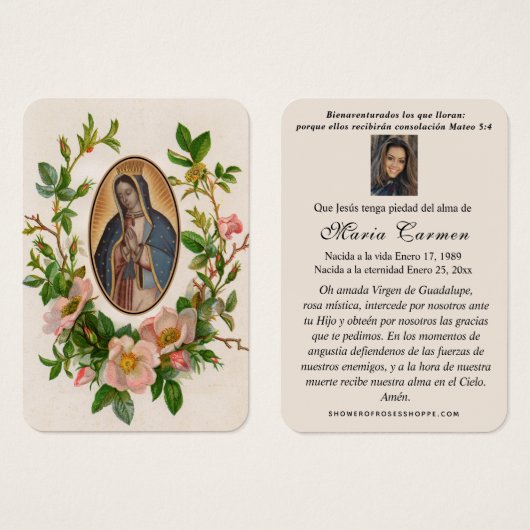Onze Vrouwe van Guadalupe Spaanse begrafenis Heili Visitekaartje (Voorkant /achterkant)