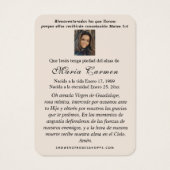 Onze Vrouwe van Guadalupe Spaanse begrafenis Heili Visitekaartje (Achterkant)