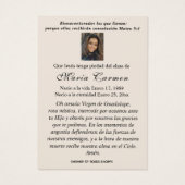 Onze Vrouwe van Guadalupe Spaanse begrafenis Heili Visitekaartje (Achterkant)