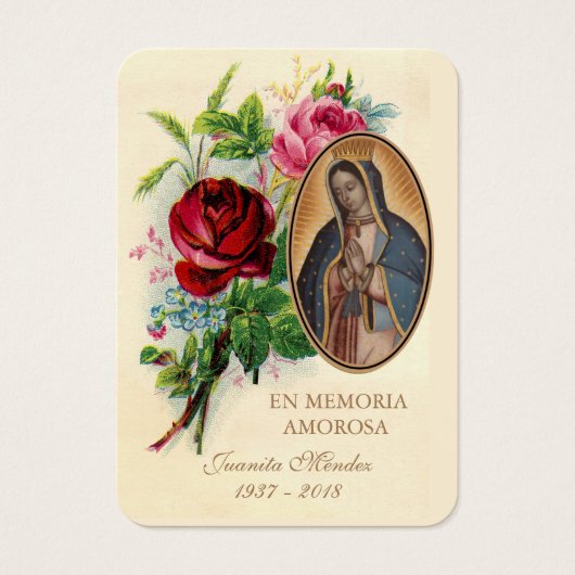 Onze Vrouwe van Guadalupe Spaanse begrafenis Heili Visitekaartje (Voorkant)