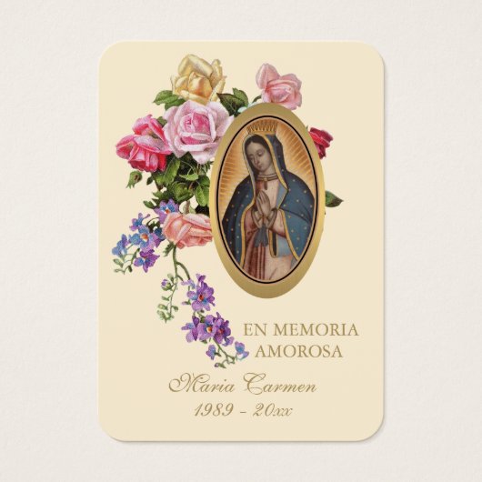 Onze Vrouwe van Guadalupe Spaanse begrafenis Heili Visitekaartje (Voorkant)