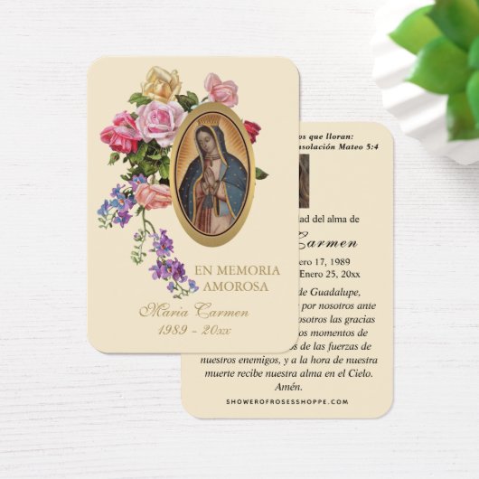 Onze Vrouwe van Guadalupe Spaanse begrafenis Heili Visitekaartje (Bureau)