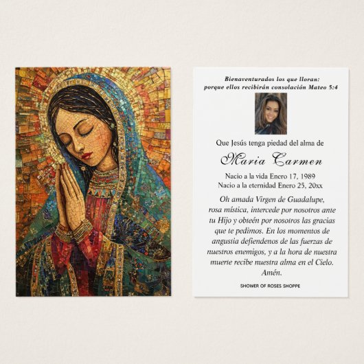 Onze Vrouwe van Guadalupe Spaanse begrafenis Heili Visitekaartje (Voorkant /achterkant)