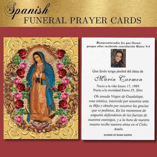 Onze Vrouwe van Guadalupe Spaanse begrafenis Heili Visitekaartje