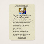 Onze Vrouwe van Guadalupe Spaanse begrafenis Heili Visitekaartje (Achterkant)