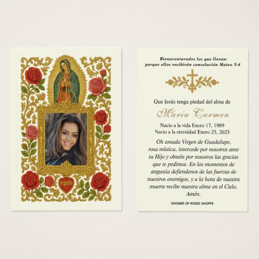 Onze Vrouwe van Guadalupe Spaanse begrafenis Heili Visitekaartje (Voorkant /achterkant)