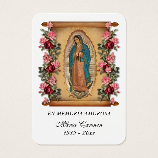 Onze Vrouwe van Guadalupe Spaanse begrafenis Heili Visitekaartje (Voorkant)