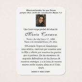 Onze Vrouwe van Guadalupe Spaanse begrafenis Heili Visitekaartje (Achterkant)