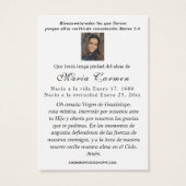 Onze Vrouwe van Guadalupe Spaanse begrafenis Heili Visitekaartje (Achterkant)