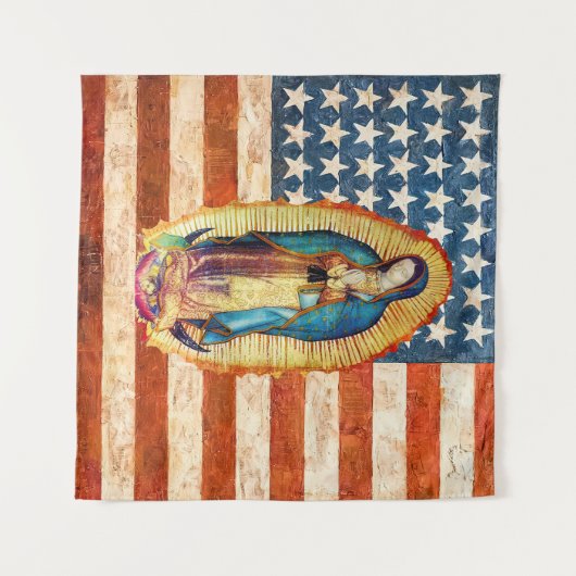 Onze Vrouwe van Guadalupe & Verenigde Staten Vlag Wandkleed (Voorkant (horizontaal))