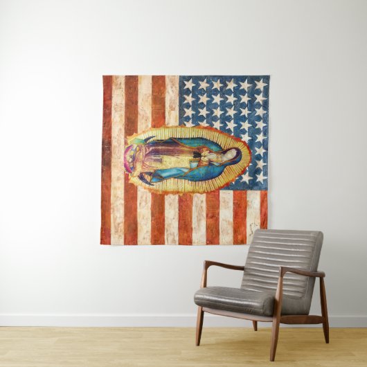 Onze Vrouwe van Guadalupe & Verenigde Staten Vlag Wandkleed (In Situ (horizontaal))