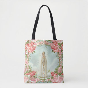 Onze Vrouwe Vatima met roze rozen Tote Bag