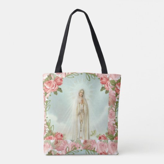 Onze Vrouwe Vatima met roze rozen Tote Bag (Achterkant)