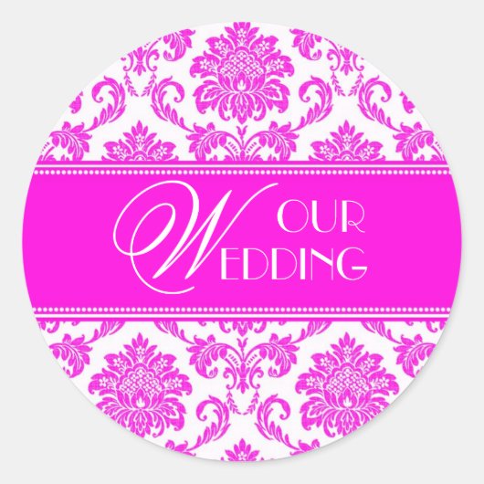 Onze Weddenschap Hot Pink Damask Sticker (Voorkant)
