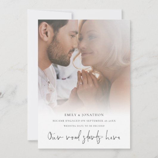 Onze weg begint hier Foto Verloving Aankondiging (Voorkant)