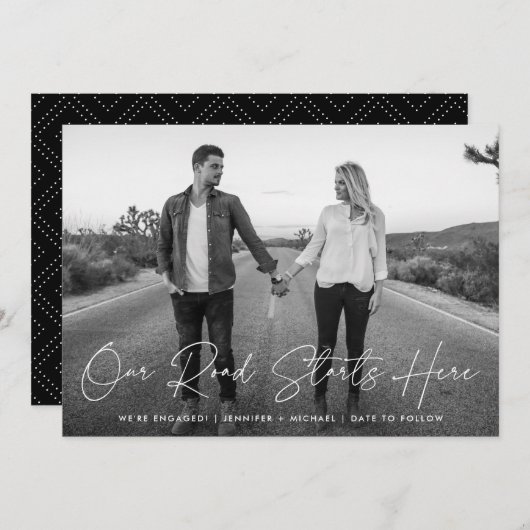 Onze weg begint hier Foto Verloving aankondiging (Voorkant / Achterkant)