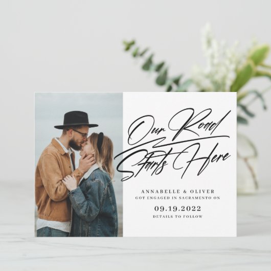 Onze Weg Begint Hier | Foto Verlovingsaankondiging Aankondiging (Staand voorkant)