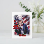 Onze witte rood blauwe Oom Sam geeft advies over e Feestdagenkaart (Staand voorkant)