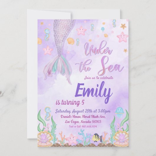 Onze Zeemeermin verjaardagsfeestje onder het Zee f Kaart (Voorkant)