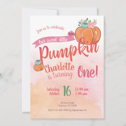 Onze zoete kleine pompoen voor de eerste verjaarda kaart (Voorkant)