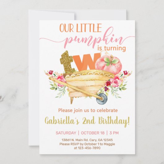 Onze zoete pompoen 2e verjaardag uitnodiging. kaart (Voorkant)