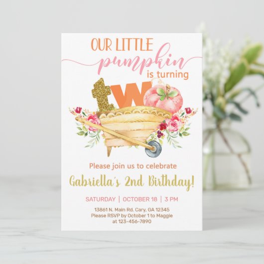 Onze zoete pompoen 2e verjaardag uitnodiging. kaart (Staand voorkant)