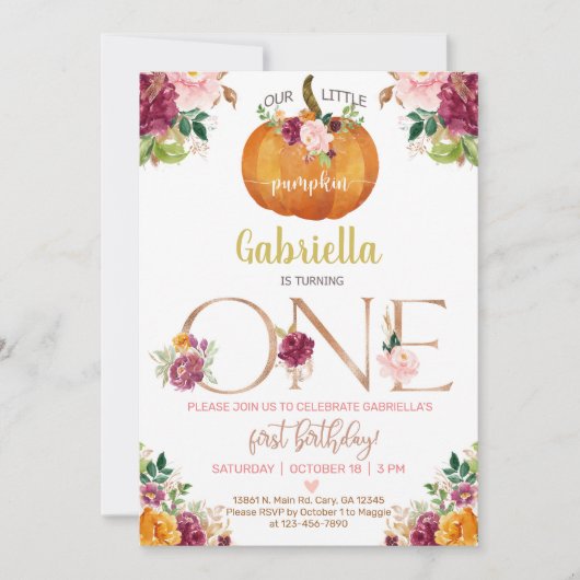 Onze zoete pompoen voor de eerste verjaardag kaart (Voorkant)