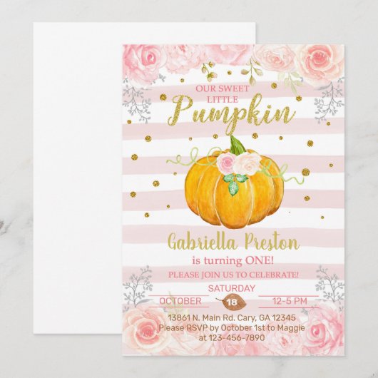 Onze zoete pompoen voor de eerste verjaardag kaart (Voorkant / Achterkant)