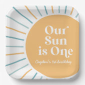 Onze zon is een Boho Sunshine verjaardag Papieren Bordje (Voorkant)