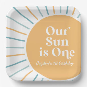 Onze Zon is Eén Boho Zonnige verjaardag Papieren Bordje