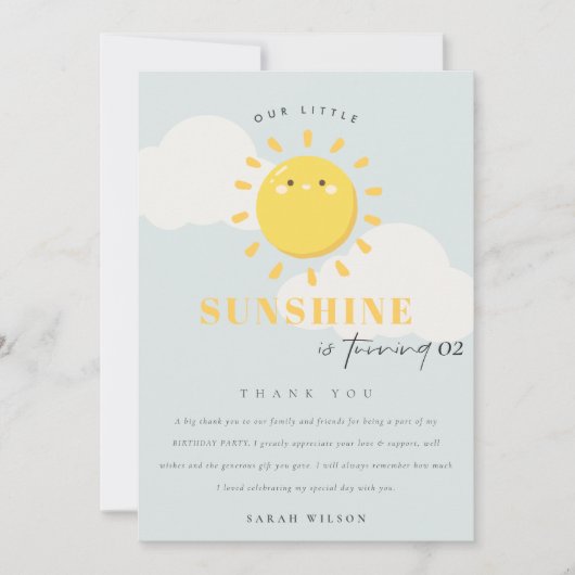 Onze zonnige blauwe zonneschijn elke dag van de zo bedankkaart (Voorkant)