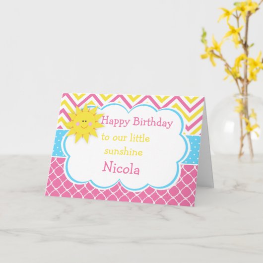 Onze zonnige roze en gele verjaardag kaart (Gele Bloem)