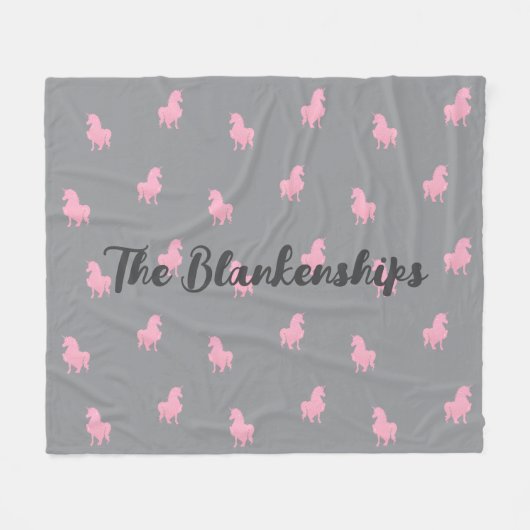 Onzichtbare Roze Eenhoorn op Grijs Fleece Deken (Voorkant (Horizontaal))