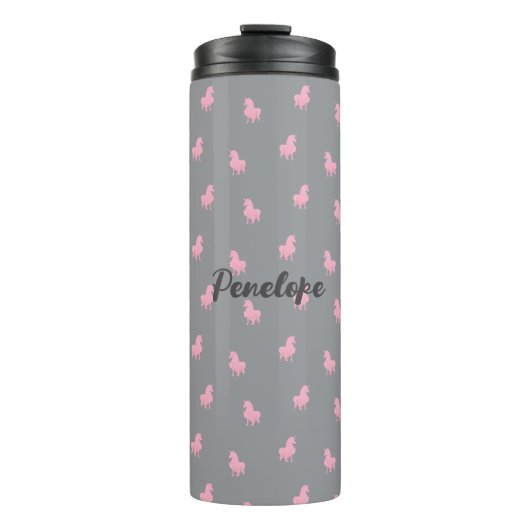Onzichtbare Roze Eenhoorn op Grijs Thermosbeker (Voorkant)