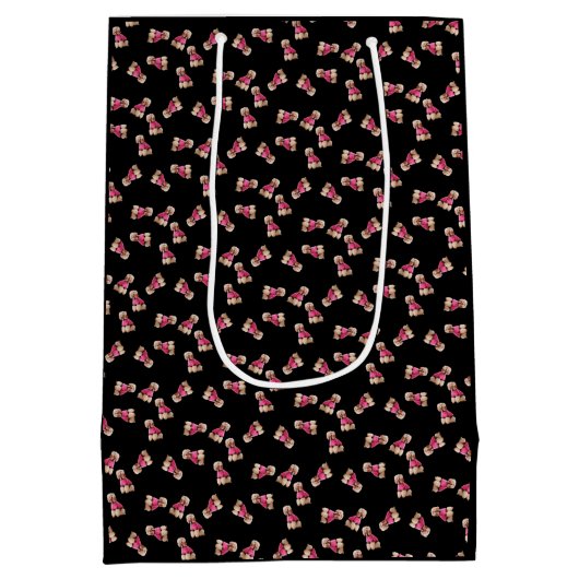 Oodles van poedels (roze op zwart) medium cadeauzakje (Achterkant)