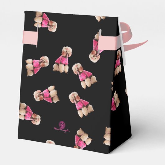 Oodles van poedels (roze op zwart) Party Bedankdoosjes (Achterkant)