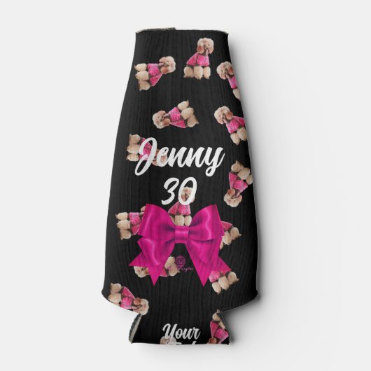 Oodles van poedels (roze op zwart) Party Flesjeskoeler (Voorkant)