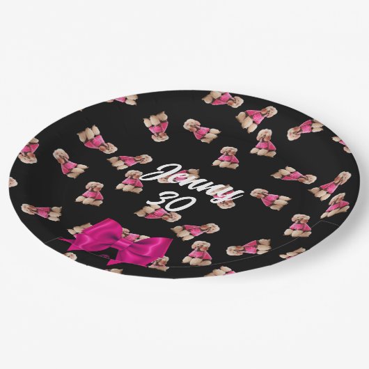 Oodles van poedels (roze op zwart) Party Papieren Bordje (Gekanteld)