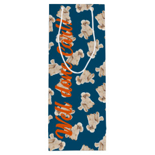 Oodles van poedels (wit op blauw) gepersonaliseerd wijn cadeautas