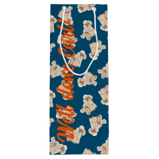Oodles van poedels (wit op blauw) gepersonaliseerd wijn cadeautas