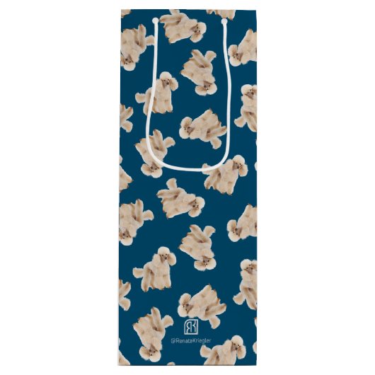 Oodles van poedels (wit op blauw) gepersonaliseerd wijn cadeautas (Voorkant)