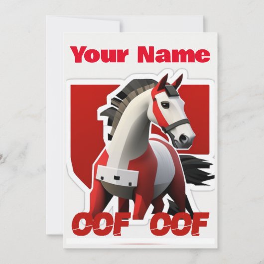 Oof Roblox Funny Meme Red White Horse Kaart (Voorkant)