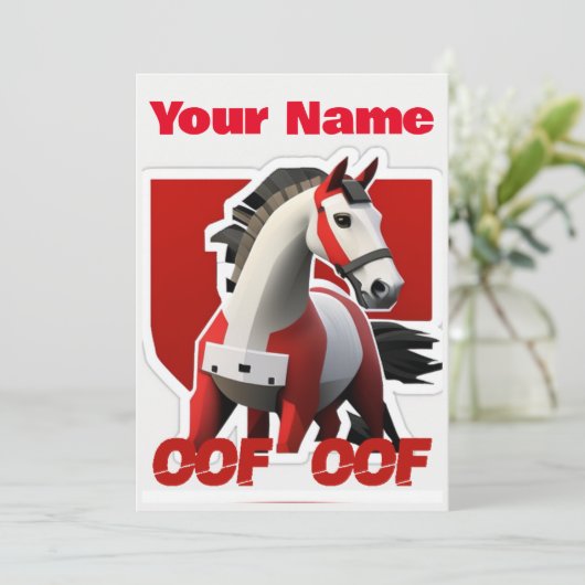 Oof Roblox Funny Meme Red White Horse Kaart (Staand voorkant)