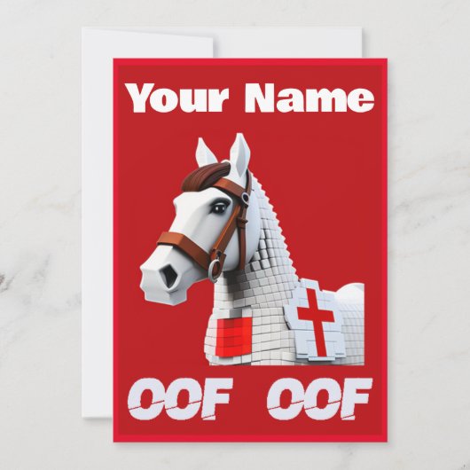 Oof Roblox Funny Meme Red White Horse Kaart (Voorkant)