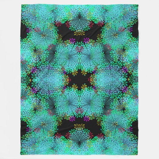 Oog catcher! Fractal bloemen in koele kleuren - Fleece Deken (Voorkant)