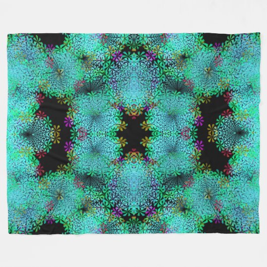 Oog catcher! Fractal bloemen in koele kleuren - Fleece Deken (Voorkant (Horizontaal))