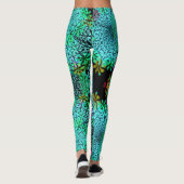 Oog catcher! Fractal bloemen in koele kleuren - Leggings (Achterkant)