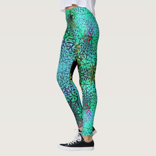 Oog catcher! Fractal bloemen in koele kleuren - Leggings (Links)