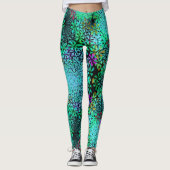 Oog catcher! Fractal bloemen in koele kleuren - Leggings (Voorkant)