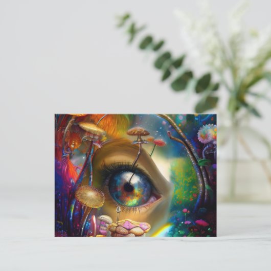 Oog en Kleurrijke Paddenstoelen Abstract Briefkaar Briefkaart (Staand voorkant)